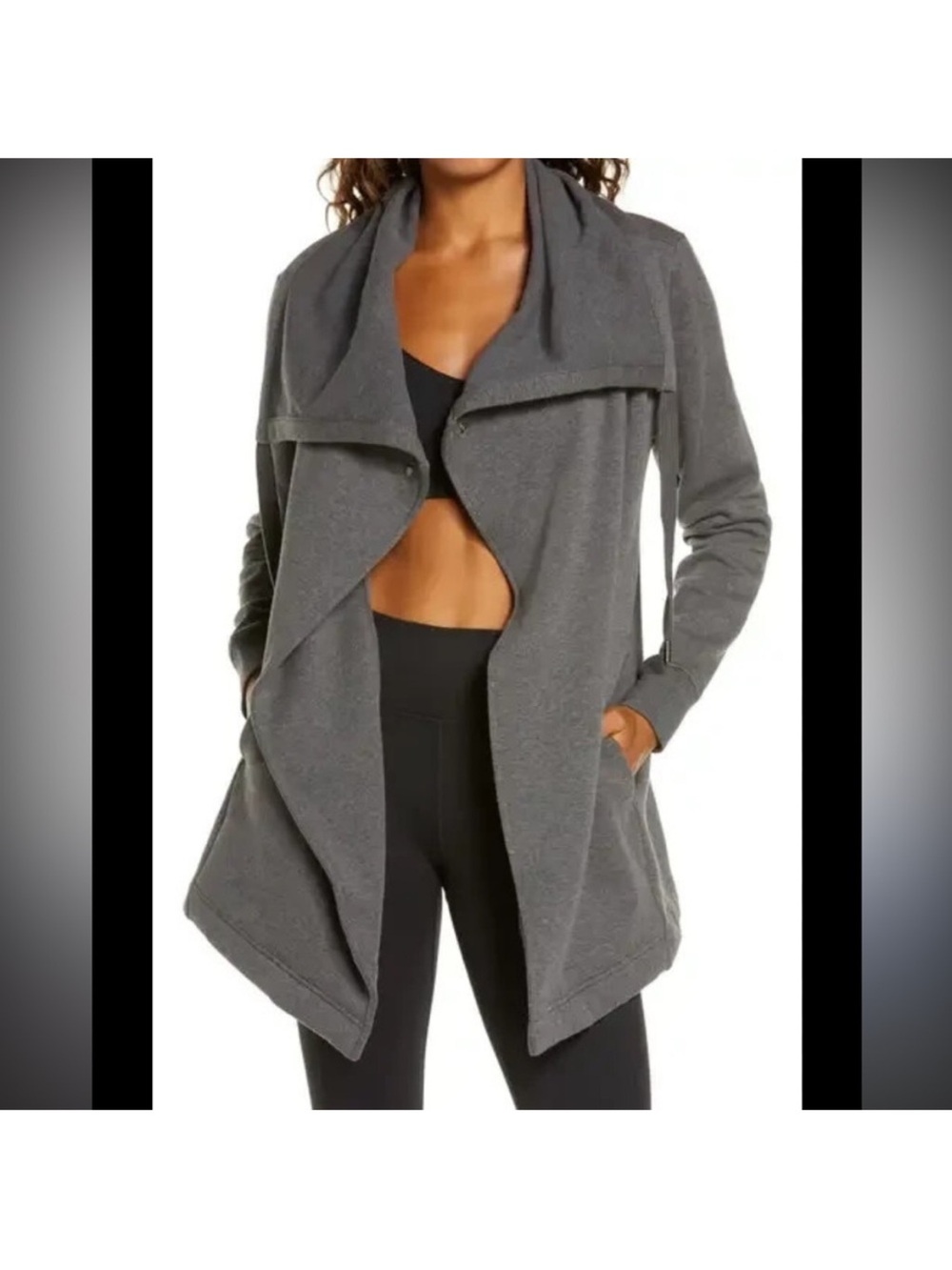 Zella Dark Gray Draped Open-Front Jacket